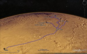 Google Mars image with overlay of fictional rail/supply lines for the Hellas-Dao colony.